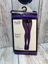 New Purple Black Striped Tights Opaque Pantyhose Music Legs 7471 One Size