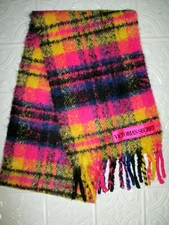 Victoria's Secret Scarf Wrap Pink Yellow Plaid Plush Soft Cozy Winter Logo NWT