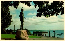 Statue of Chief Massasoit Overlooking Plymouth Rock and Harbor postcard