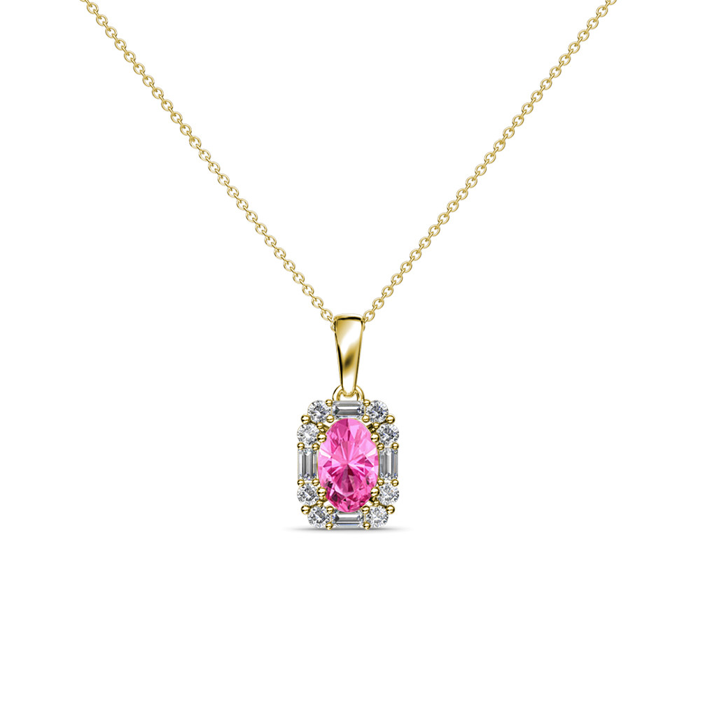 アクセサリー HAL Oval Pink Sapphire and Diamond Halo Pendant 0.63 ctw 14K Gold with