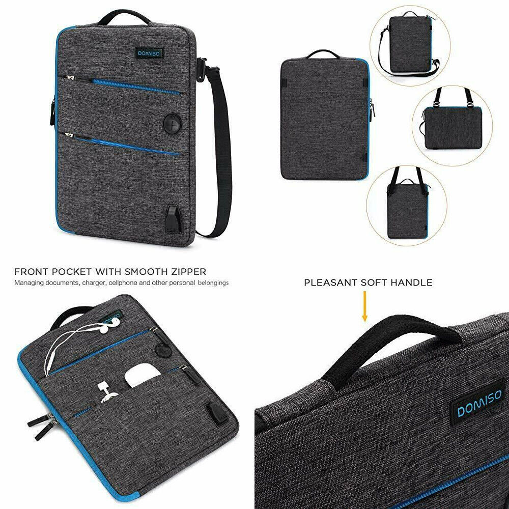 For MacBook Air 13 Sleeve Case Crossbody Zipper Canvas Top Handle Bag Gray/Blue 