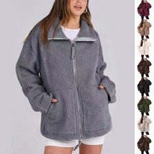 Winter Lapel Zip-up Coat With Pockets Casual Fashion Solid Fleece Jacket Fall Sp