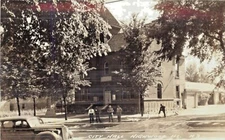 A View Of City Hall, 40's Auto, People Posing, Highwood, Illinois IL RPPC  