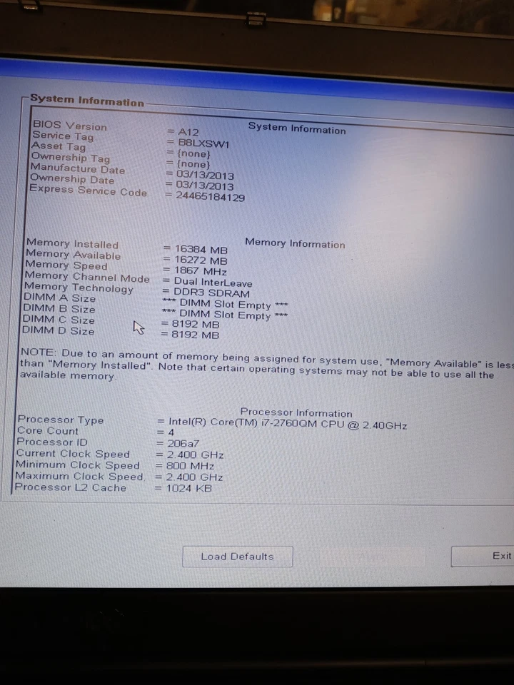 Portátil Dell Precision M6600 Intel I7-2760qm 2,4 Ghz 8 GB de RAM 0 GB SIN SISTEMA OPERATIVO LEER DESCRIPCIÓN Foto 3 de 4