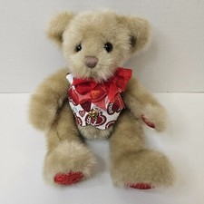 First  Main Darling Tan Brown Teddy Bear Plush Red Ribbon Hearts Stuffed Animal
