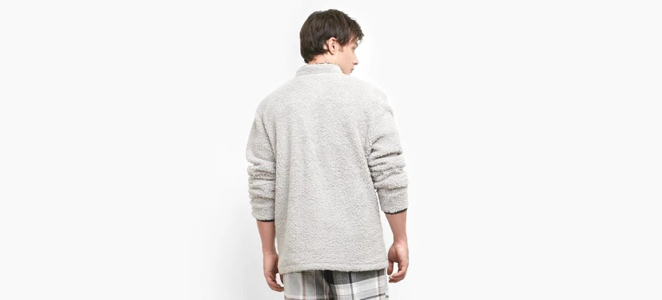 $95 Kenneth Cole Pijama Para Hombre L/S Vellón Henley Camisa Gris Salón Ropa para Dormir L Foto 2 de 4