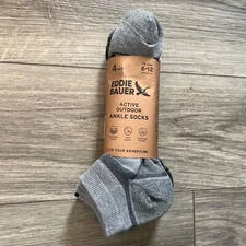 Eddie Bauer Men’s 4 Pairs Gray Active Outdoor Ankle Socks Arch Support Sz 6-12