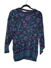 Dana Scott Sweater Vintage 80s 90s Fall Turquoise Purple Made In USA Large L