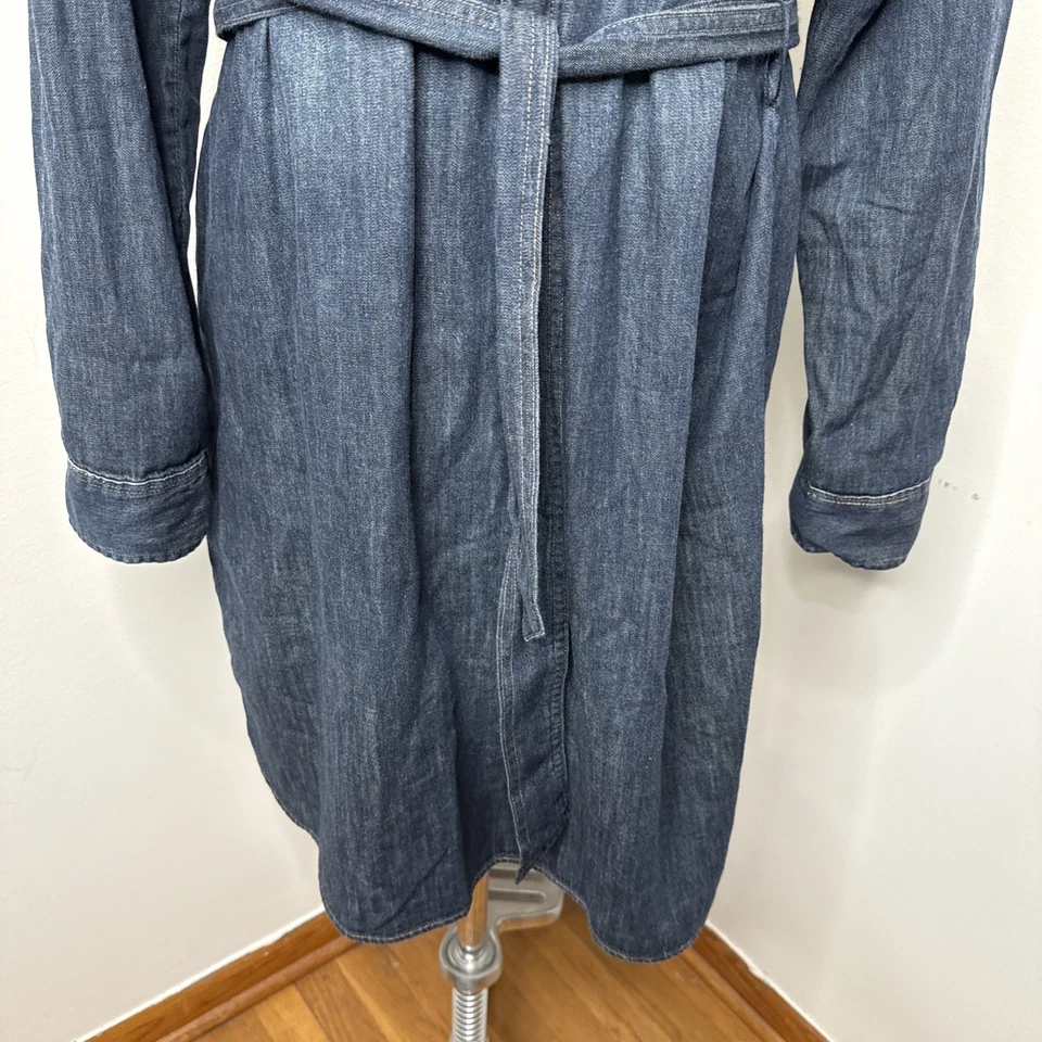 LAUREN RALPH LAUREN belted denim shirt dress size L Pockets Collar Side Slit - Image 4 of 4