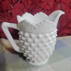 Vintage Fenton Hobnail Milk Glass Creamer 4" Ruffle MCM