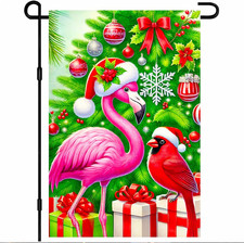 Christmas Garden Flag Holiday Flamingo Garden Flag 12X18 Inch Double Sided Outdo
