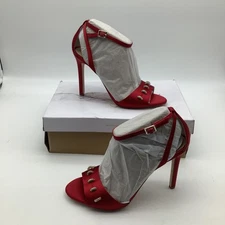 Jessica Simpson Juminee Red Matte Satin Rhinestone Heels Size 9M Ankle Strap
