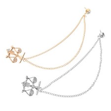  2pcs Libra Scales Brooches: Metal Suit Lapel Tassel Collar Pins Vintage Double