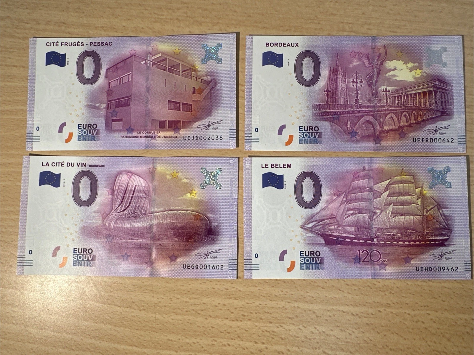 Lot 4 Billets  Zéro 0 € Euro Touristique / Souvenir 2016-1