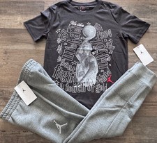 NWT Nike Air Jordan Boys YSM Gray/White BIG Picture Jogger Pants Set Small