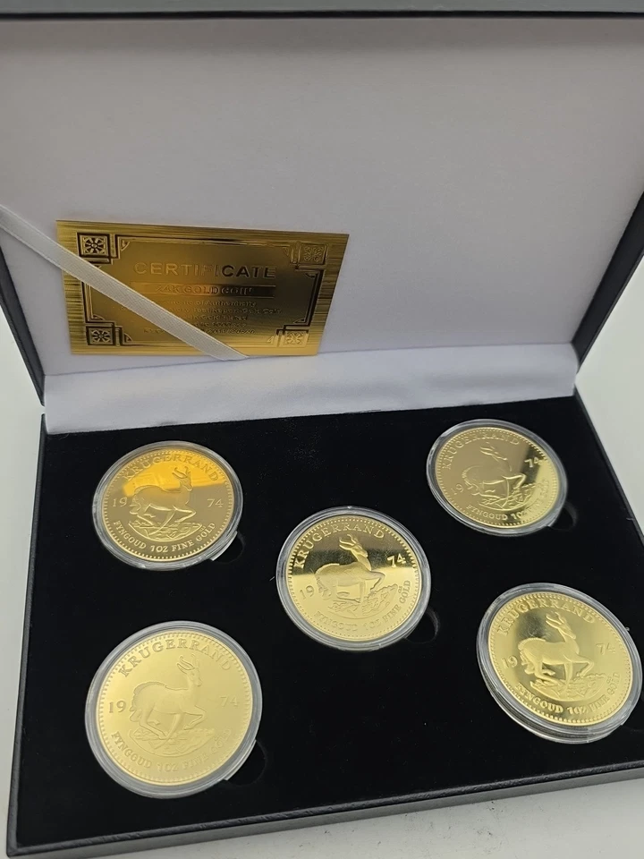 5 X CINCO MONEDAS DE ORO KRUGERRAND SUDAFRICA 1974 1 OZ CON TARJETA Y ESTUCHE Foto 2 de 3