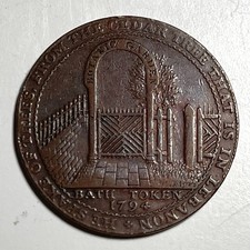 1794 Botanic Garden Bath England Colonial Halfpenny Trade Token XF Detail Brown