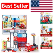 Durable 66-Piece Fire Station Magnetic Toy Set - STEM Learning for Kids Ages 3-6