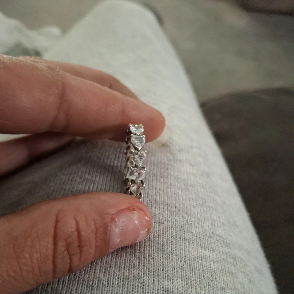 Women's Heart Cut Lab Created Diamond Full Eternity Wedding Band Ring 925 Silver - Image 4 of 4