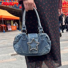 Vintage Denim Handbag Five Pointed Star Decoration Single Shoulder Underarm Bag