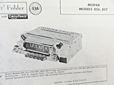 Original Sams Photofact Manual MOPAR 856, 857 (454) | eBay