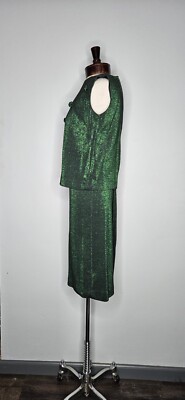 Vintage 1950s 1960s Black And Green Lurex Skirt Set Unuion Made Size Medium