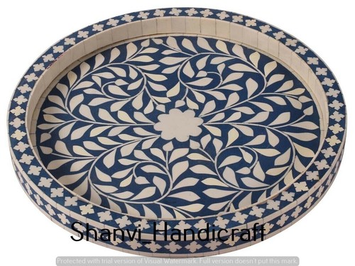 Bone Inlay Round Tray Handcrafted Home Decor Serving Tray Round Tray Unique Gift - Picture 24 of 28