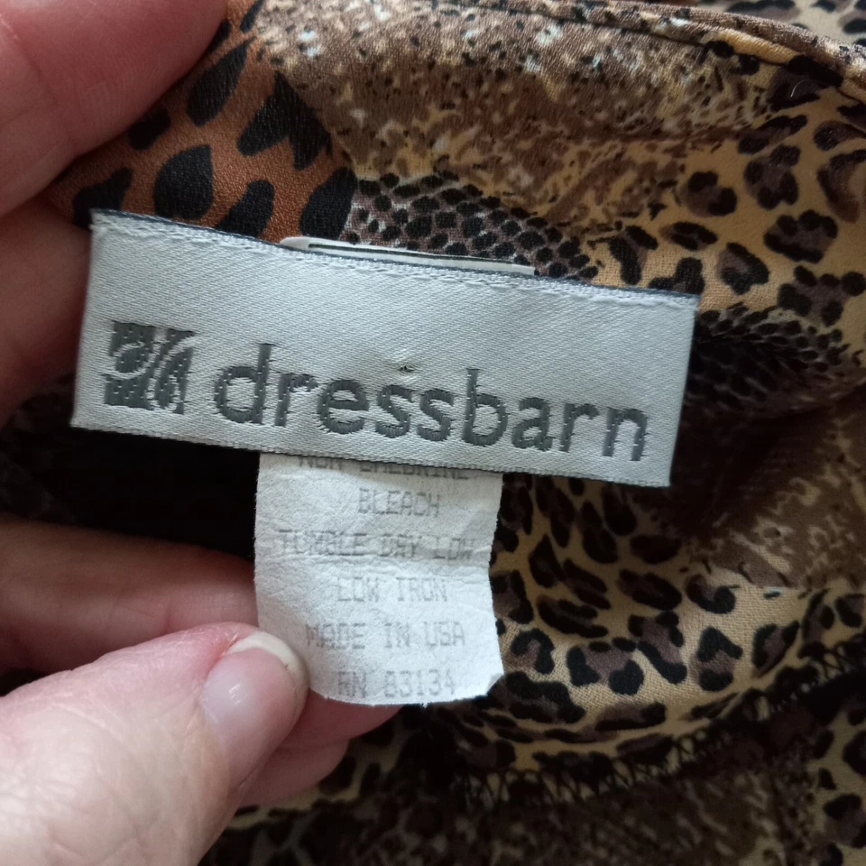 复古 Dressbarn 衬衫上衣女式 8 码棕色黑色动物印花 V 领 — 第 4/4 张图片