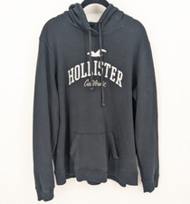 Hollister Hoodie Women XL Black Vintage Embroidered Spell Out Y2K 90s Sweatshirt
