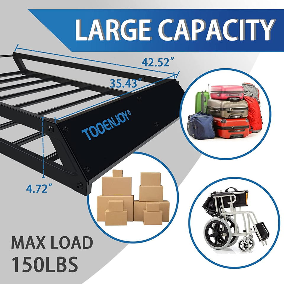 TOOENJOY Roof Rack Cargo Basket, 43’’X 35’’X 4.7’’, AntiRust Rooftop