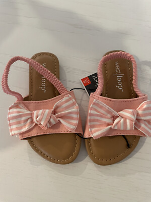 NWT West Loop Kids Sandals Sz 13/1 Pink Bow Striped Design Girl's Cushioned Girl