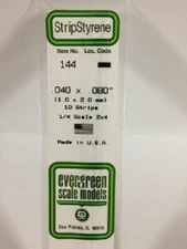 Evergreen # 144 Styrene Strip .040" Thick - 14" Long; pkg(10) x .080"A Scale MIB