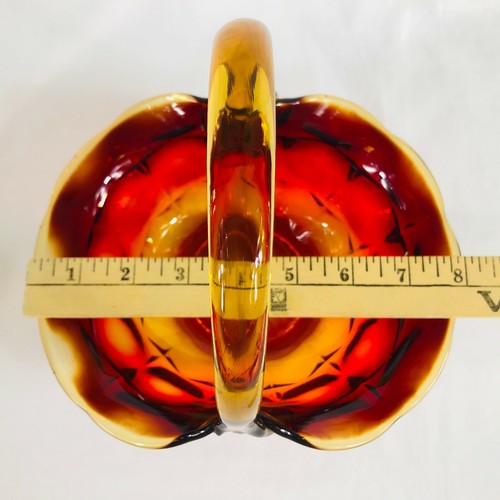 Vintage Amberina Glass Basket Square Block Pattern Possibly Indiana Glass - Picture 7 of 7