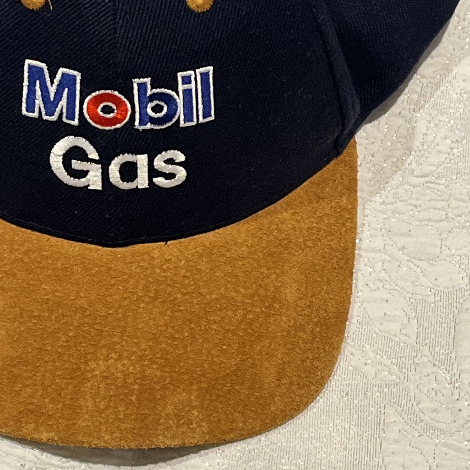 Vintage Mobil 1 Suede Wool Acrylic Cap Brown Blue image 10