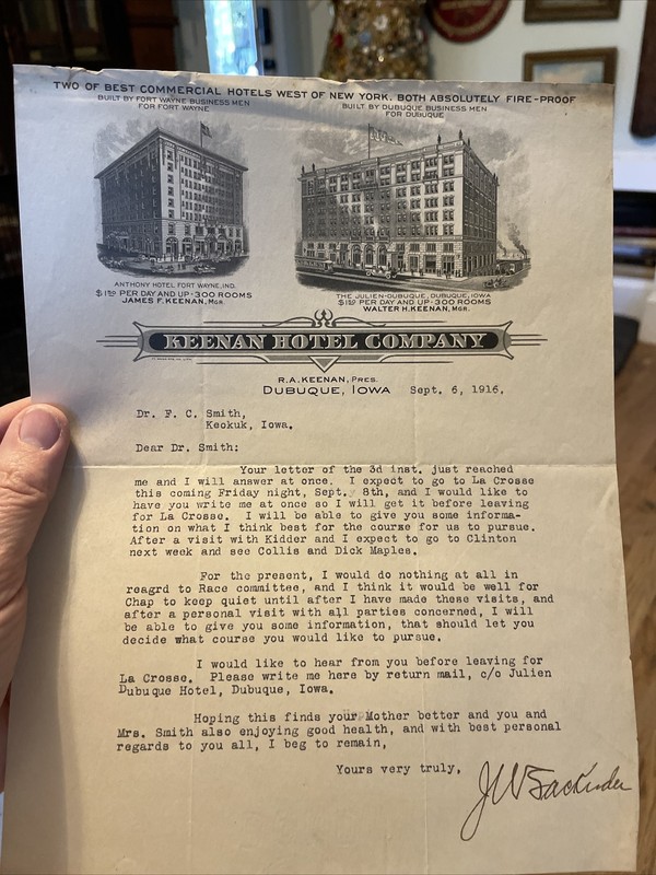 Vintage 1916 HOTEL Letterhead Stationery Keenan Hotel Company