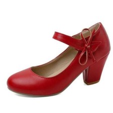 Women's Sweet Dress Round Toe Pumps Mid Block Heel Wedding Shoes Bowknot Fashion