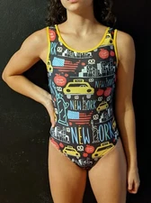 Plum Practicewear Gymnastics Leotard New York City Multi-Color Printed Size CM