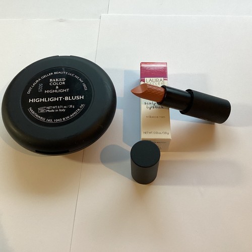 Laura Geller Supersize Highlight-Blush Palette 20grams + TriBeCa Tan Lipstick - Picture 2 of 2