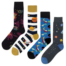 NWT Space Dress Socks 4 Pack Novelty Men 8-12 Crazy Fun Sockfly