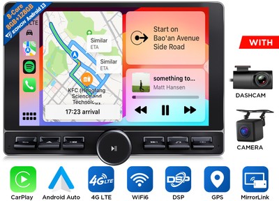 8+128GB Android 13 10.1'' QLED Car Radio GPS Stereo CarPlay WiFi 4G LTE Head Unit