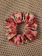 Handmade Hair Scrunchie Red and Pink floral theme