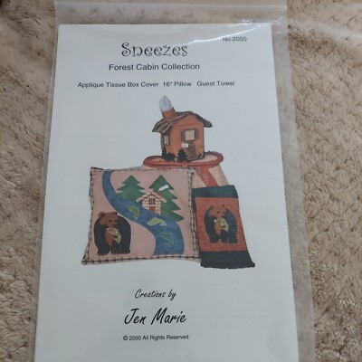 Sneezes #2050, Applique Tissue Box Cover, 16'' Pillow, Guest Towel, New UC 