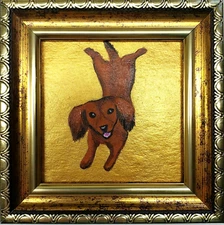 Dachshund portrait painting original framed Brown dog painting puppy art