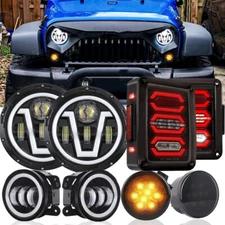 For Jeep Wrangler JK 07-18 7" Halo Led Headlights Turn Signals Tail Lights Combo
