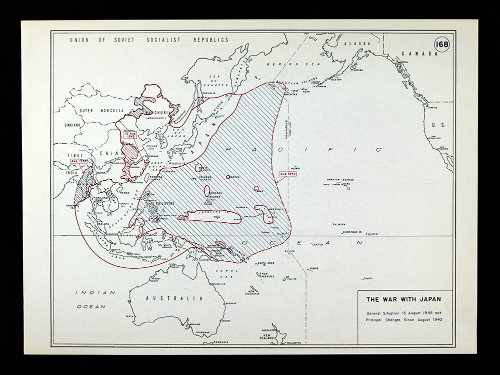 WWII Map 168 Japan War Asia Pacific Situation Changes Aug