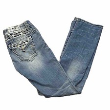 Y2K MISS ME LIGHT BLUE DENIM JEANS PANTS 30" WAIST 34" INSEAM EMBROIDERED 4 