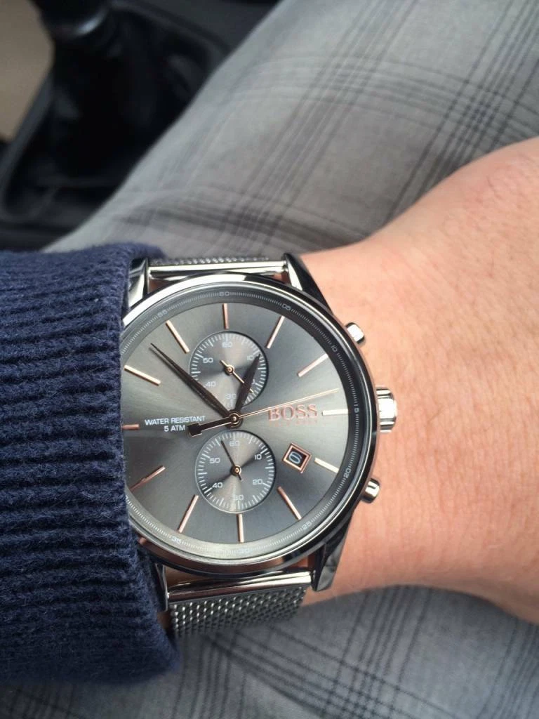 HUGO BOSS MENS JET WATCH HB1513440 GREY DIAL METAL STRAP RRP