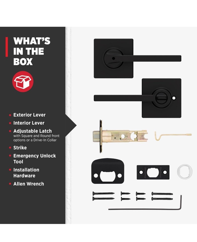 Kwikset Casey Privacy Door Lever, Bedroom Bathroom Door lock BLACK