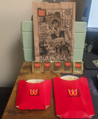 (5) McDonald s WcDonald s Savory Chili Sauce w/ BAG & Large & Med Fry Anime Jap