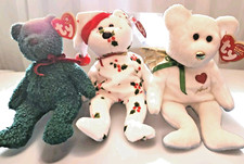 Lot of 3 Ty Beanie Babies - 2001 Holiday Teddy, 1998 Holiday Teddy, Gift Bear
